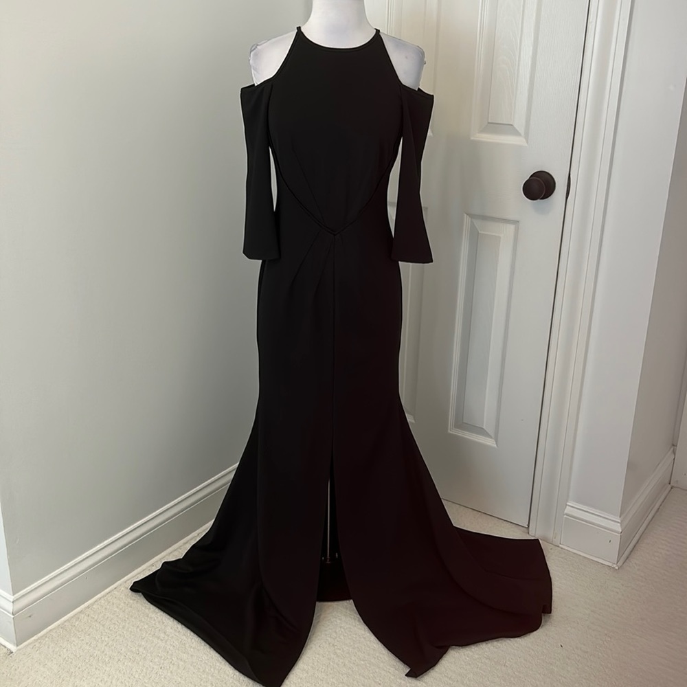 Zac Zac Posen Cold Shoulder Open Back Black Gown